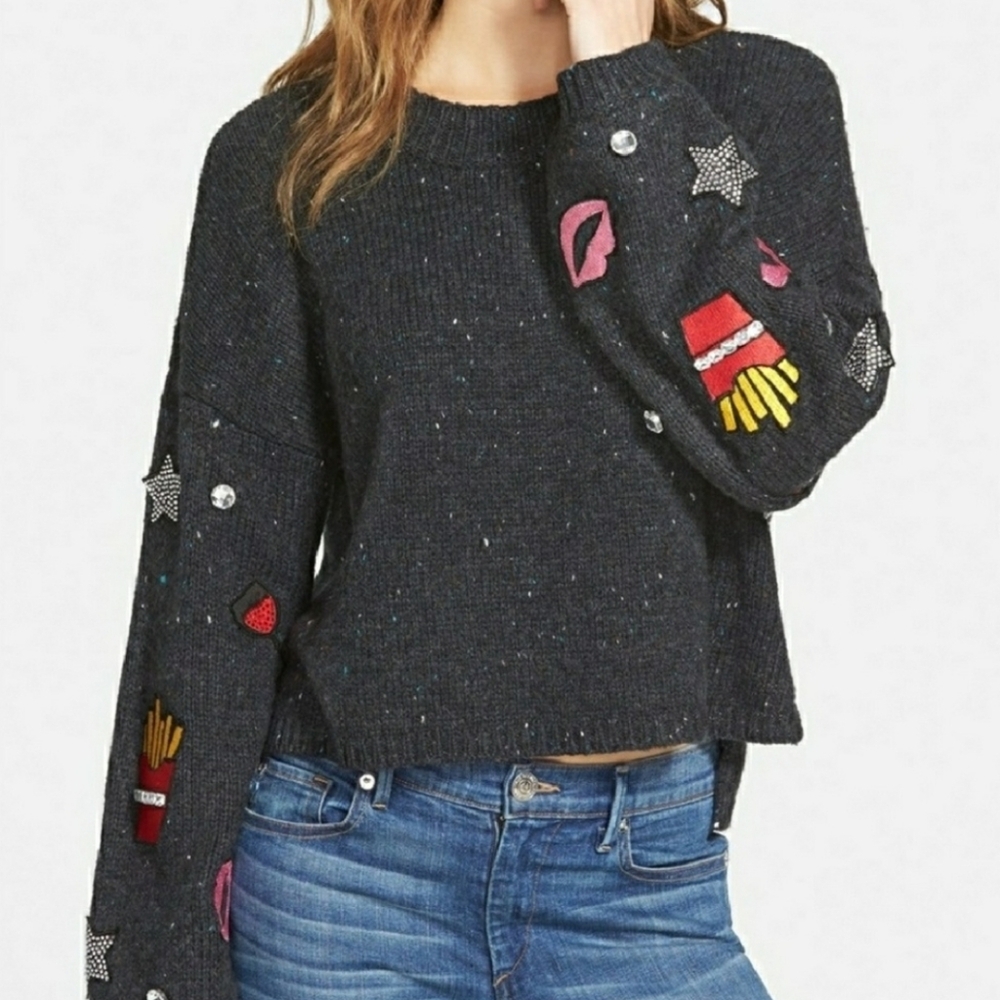 NWT Wildfox French Fries Novelty KIsch Embellished Knit Sweater Size Small